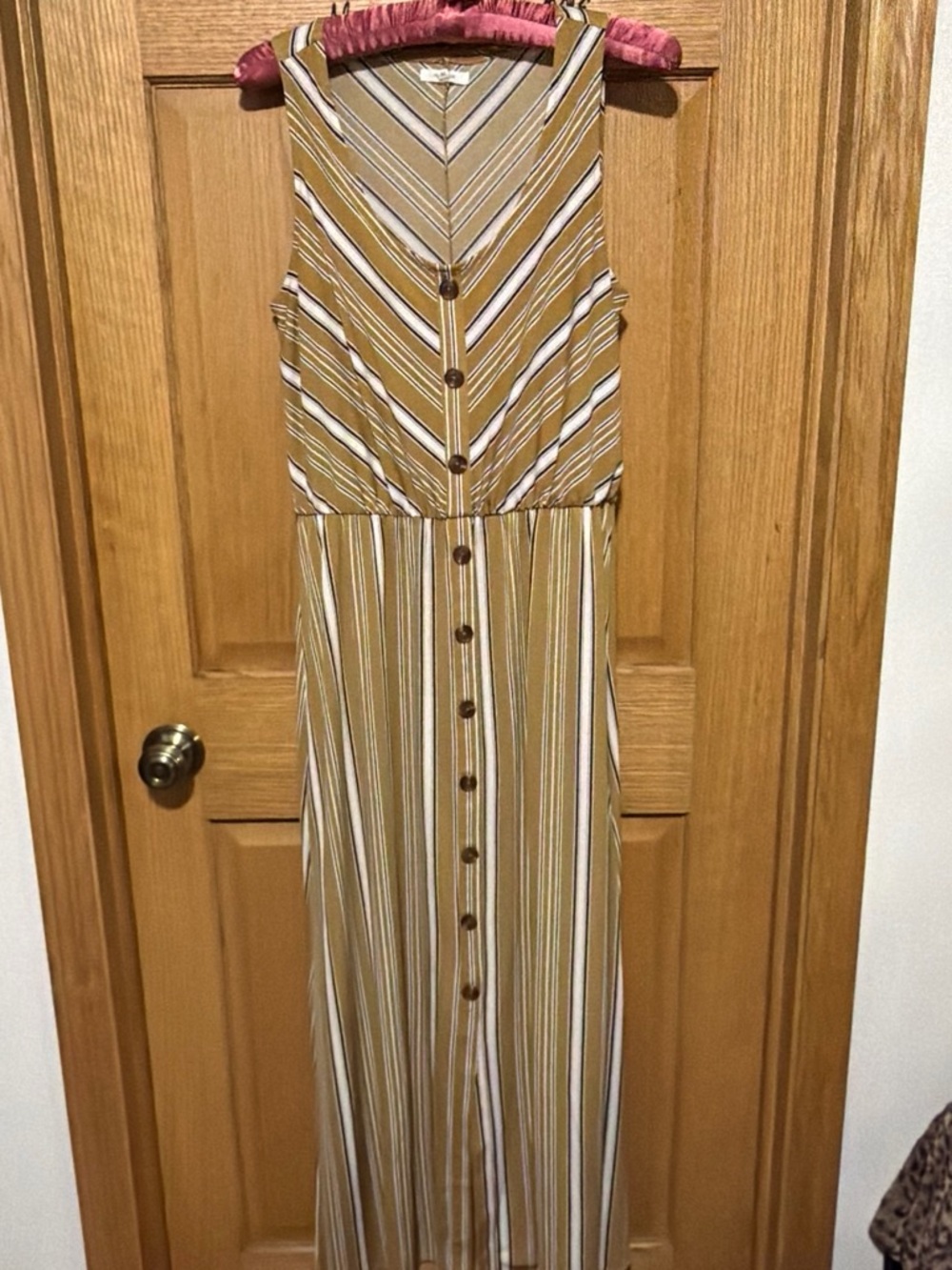 Maurices Mustard and White Striped Button-Front Maxi Dress